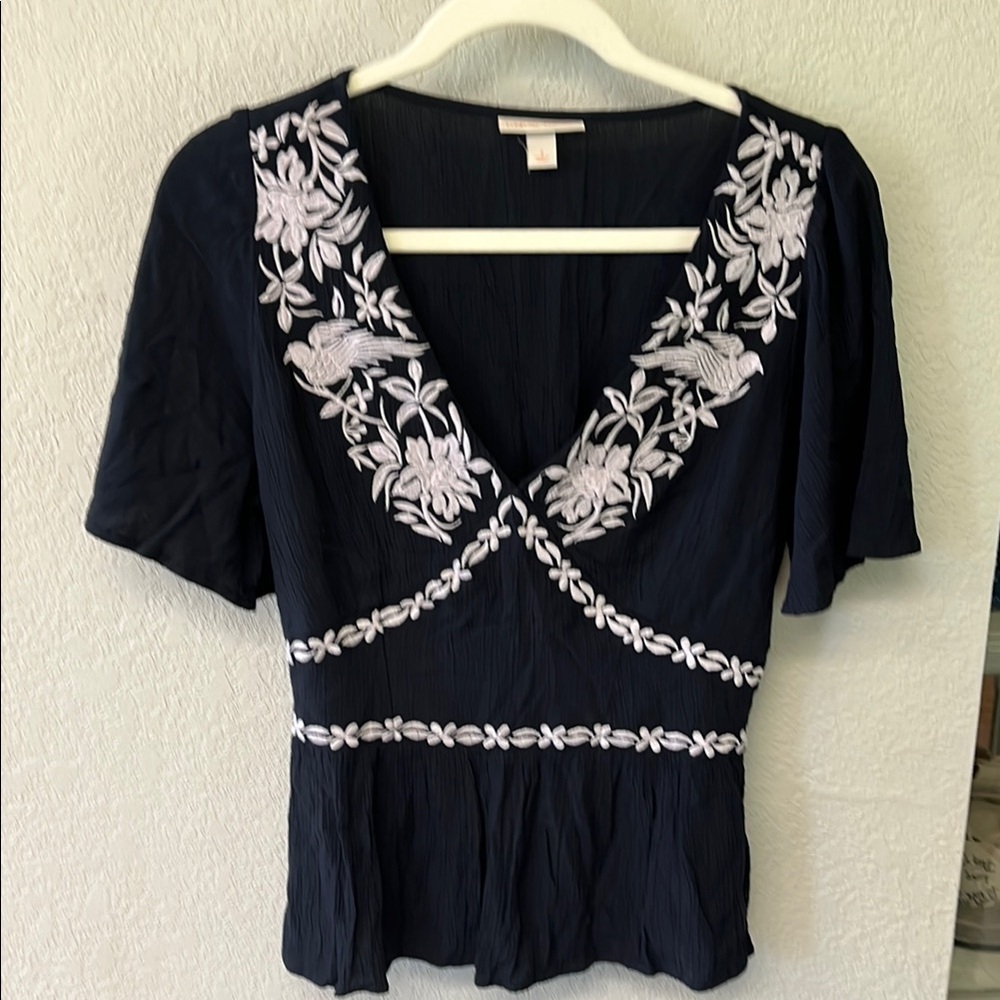Knox Rose Black Embroidered Top